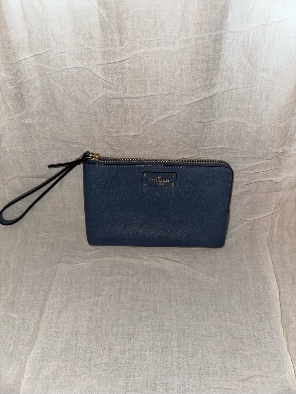 kate spade Navy Pebbled Leather Wristlet with Gold Hardware